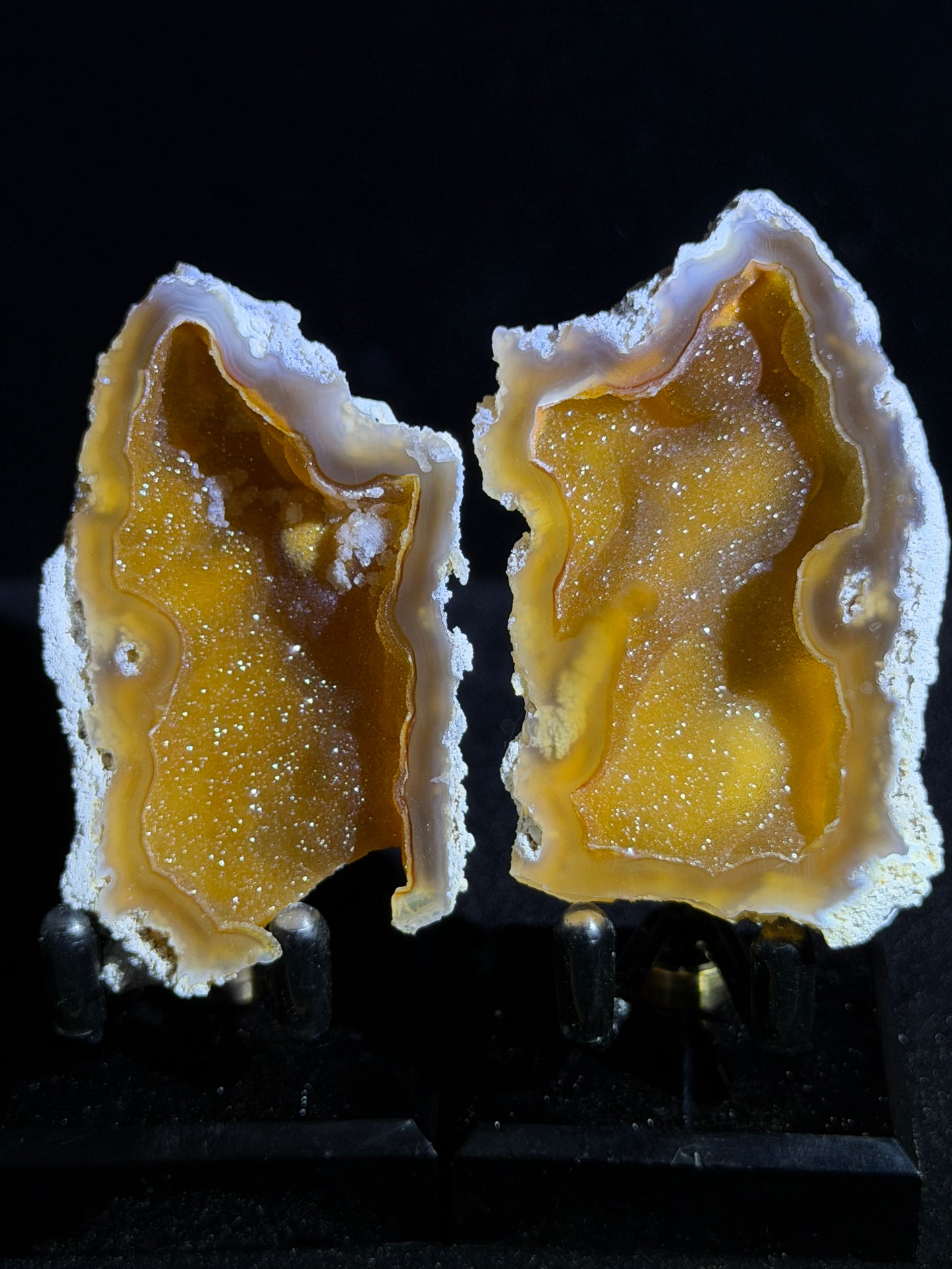 Polished Coral Geode Pair