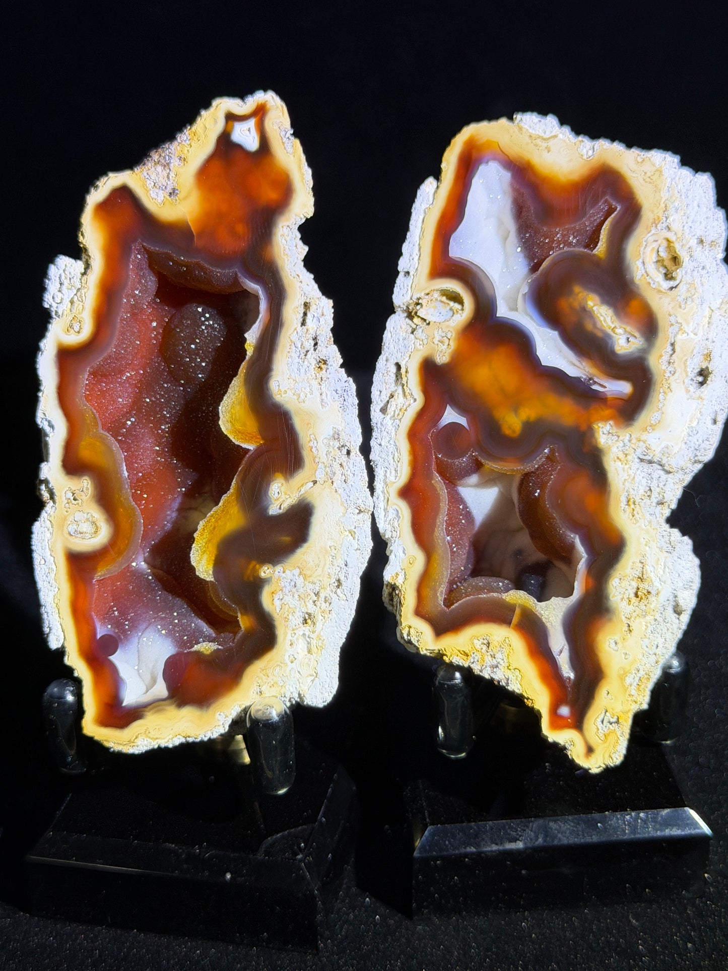Polished Coral Geode Pair