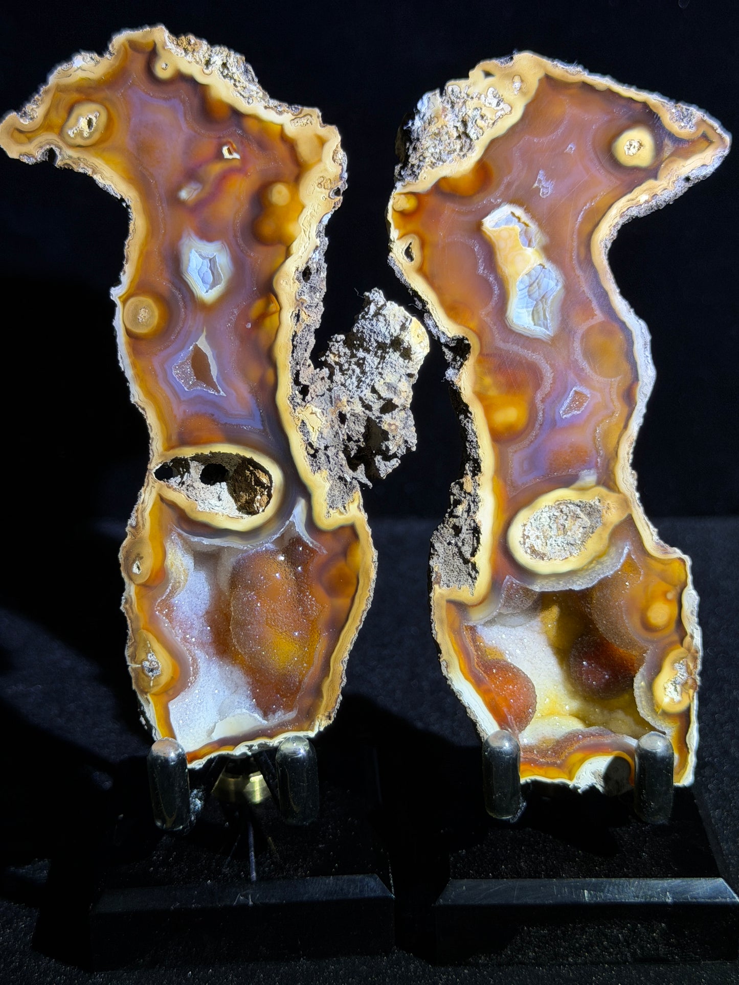 Polished Coral Geode Pair