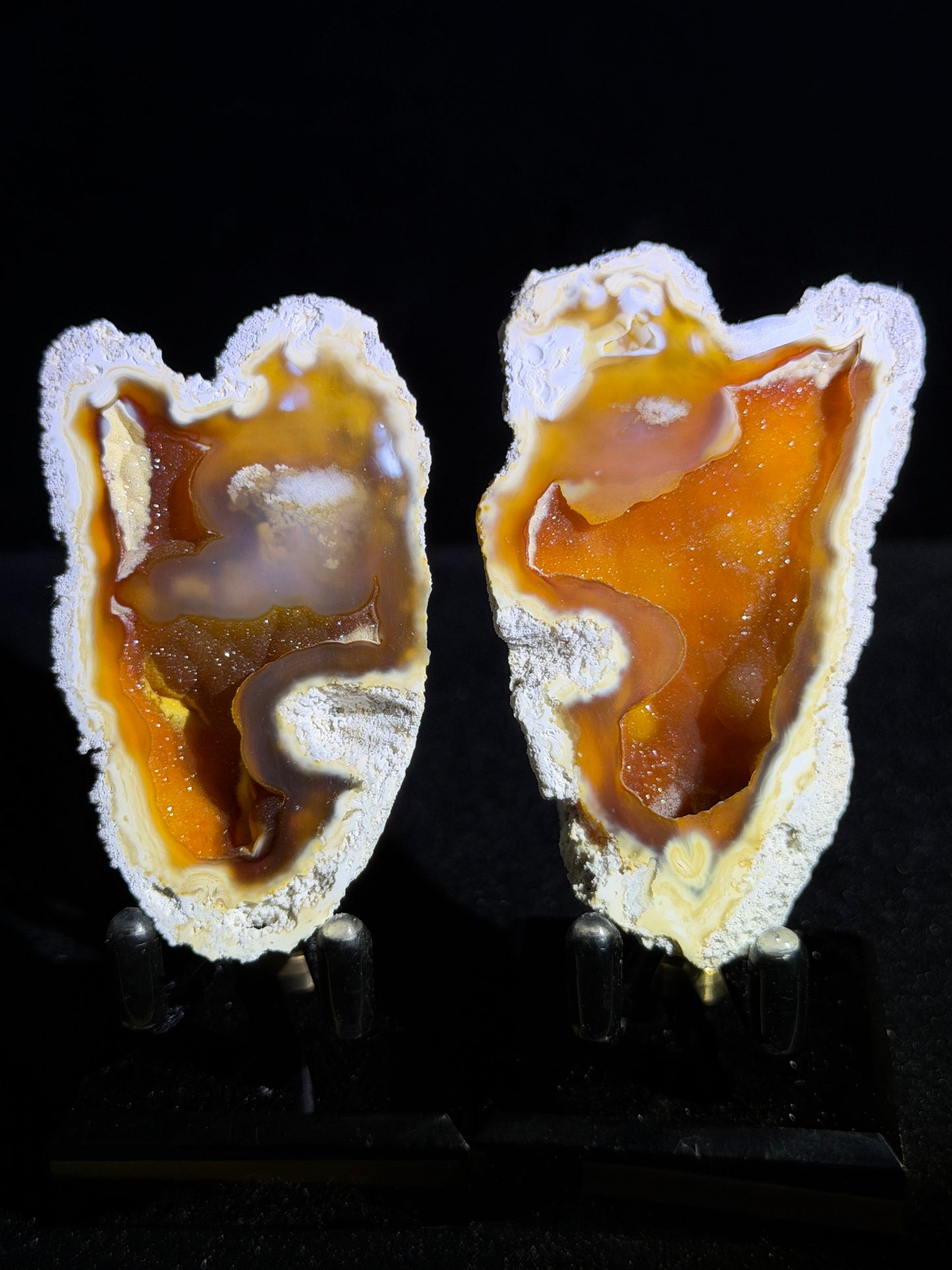 Polished Coral Geode Pair