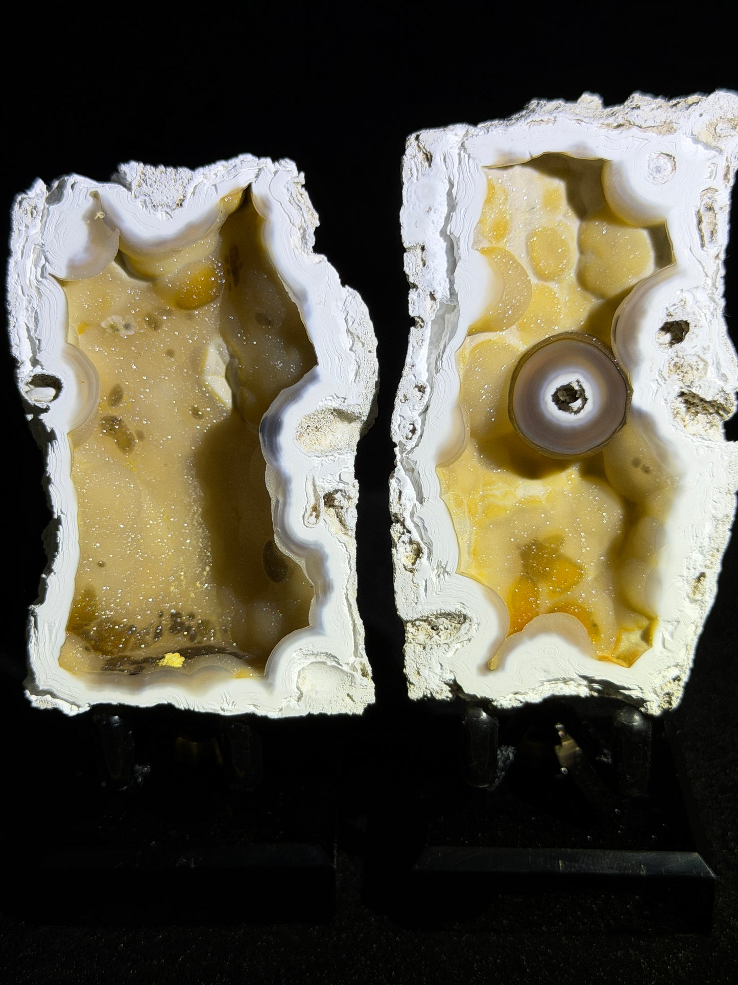 Polished Coral Geode Pair