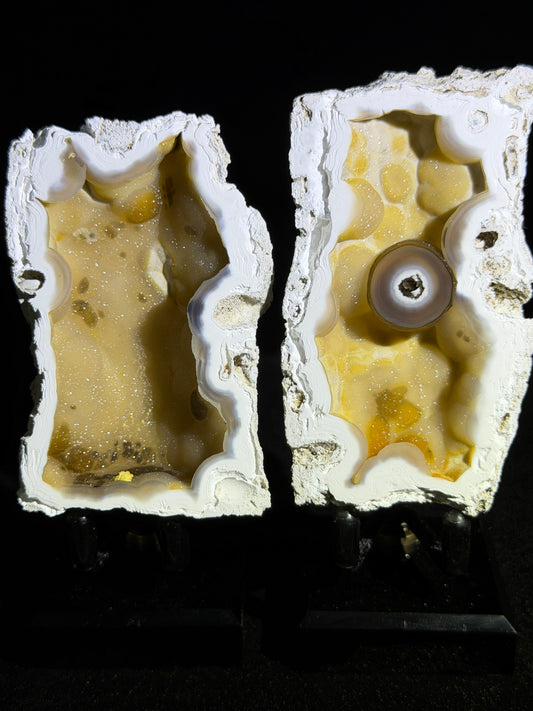 Polished Coral Geode Pair