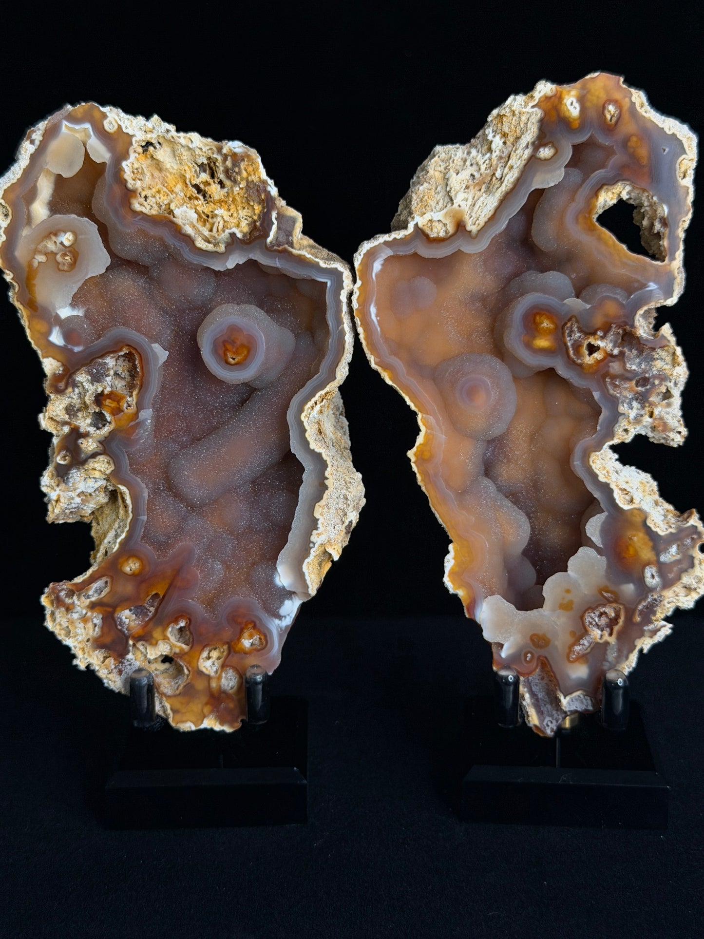 Polished Coral Geode Pair